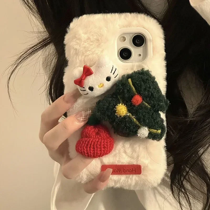 Милый плюшевый чехол для iPhone Hello Kitty's Sanrio в стиле аниме Y2k Kawaii 3D кукла IPhone 12 13Pro 11