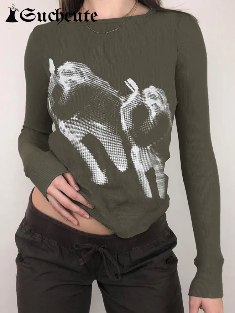 

Женская футболка с принтом в готическом стиле, с длинным рукавом