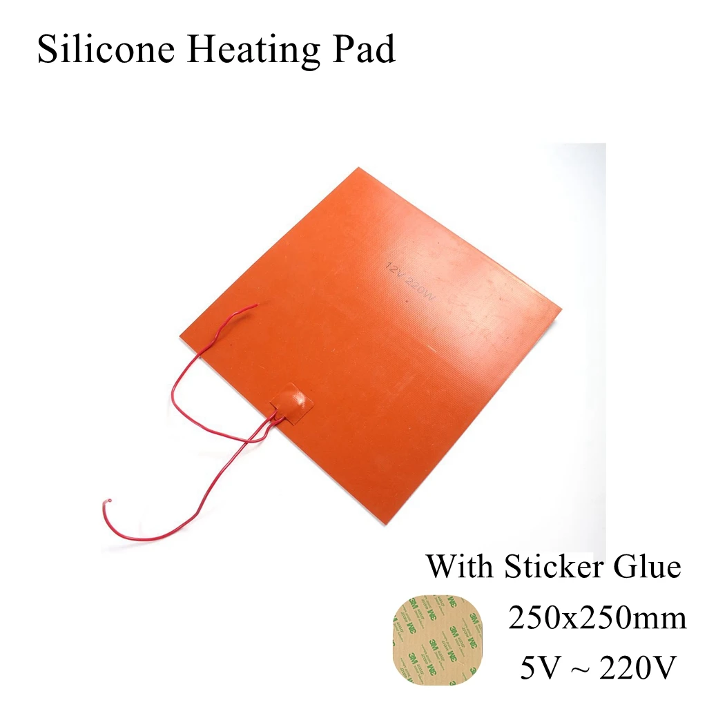 

250x250mm 12V 110V 220V Silicone Rubber Heating Pad Square Flat Heat Band Mat Plate Waterproof 3D Printer Glue Sticker Adhesive