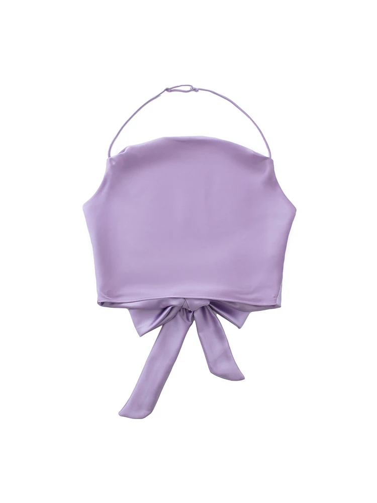 

Женская атласная майка на завязках, однотонная модная короткая майка без рукавов с бантом, лето 2022