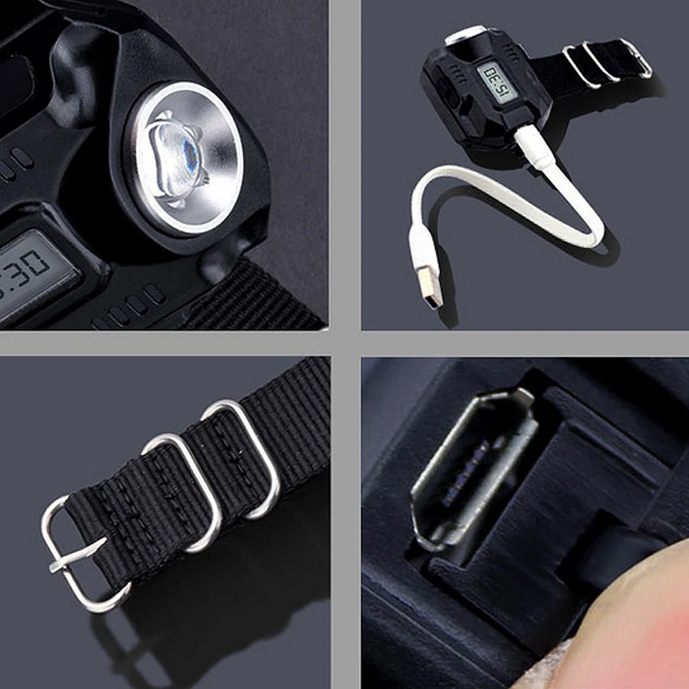 Фото USB перезаряжаемая лампа для кемпинга и пешего туризма, водонепроницаемые светодиодные наручные часы, фонарик, наручный светильник XPE с регулируемым браслетом для улицы №4
