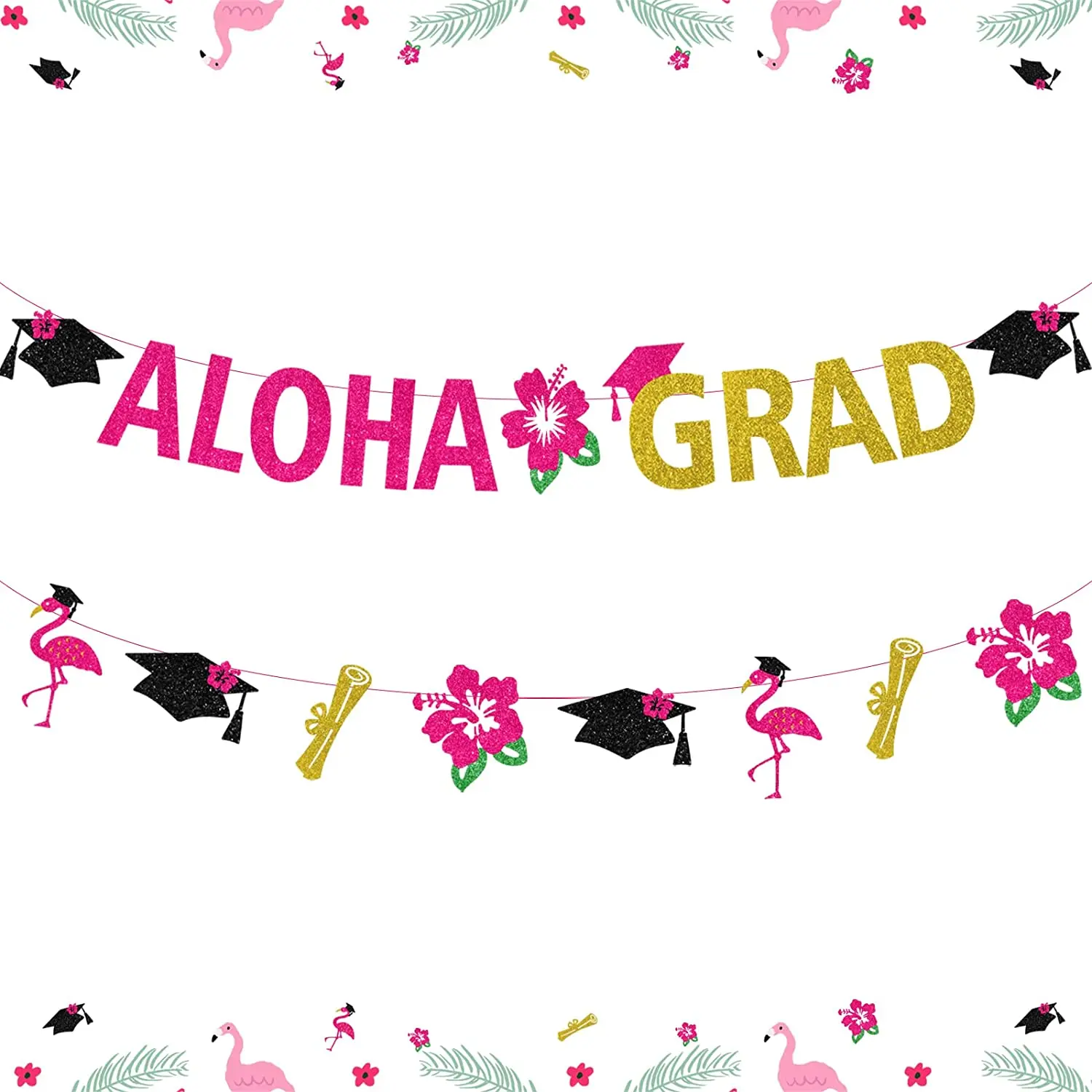 FANGLELAND Aloha Themed Party Decorations Congrats Grad Banner Tropical ALOHA Banner for 2023 Graduations Party Indoor Outdoor