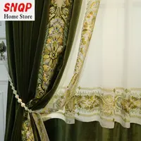 Retro American Embroidered Floral Velvet High-end French Light Luxury Bay Window Balcony Curtains for Living dining room bedroom