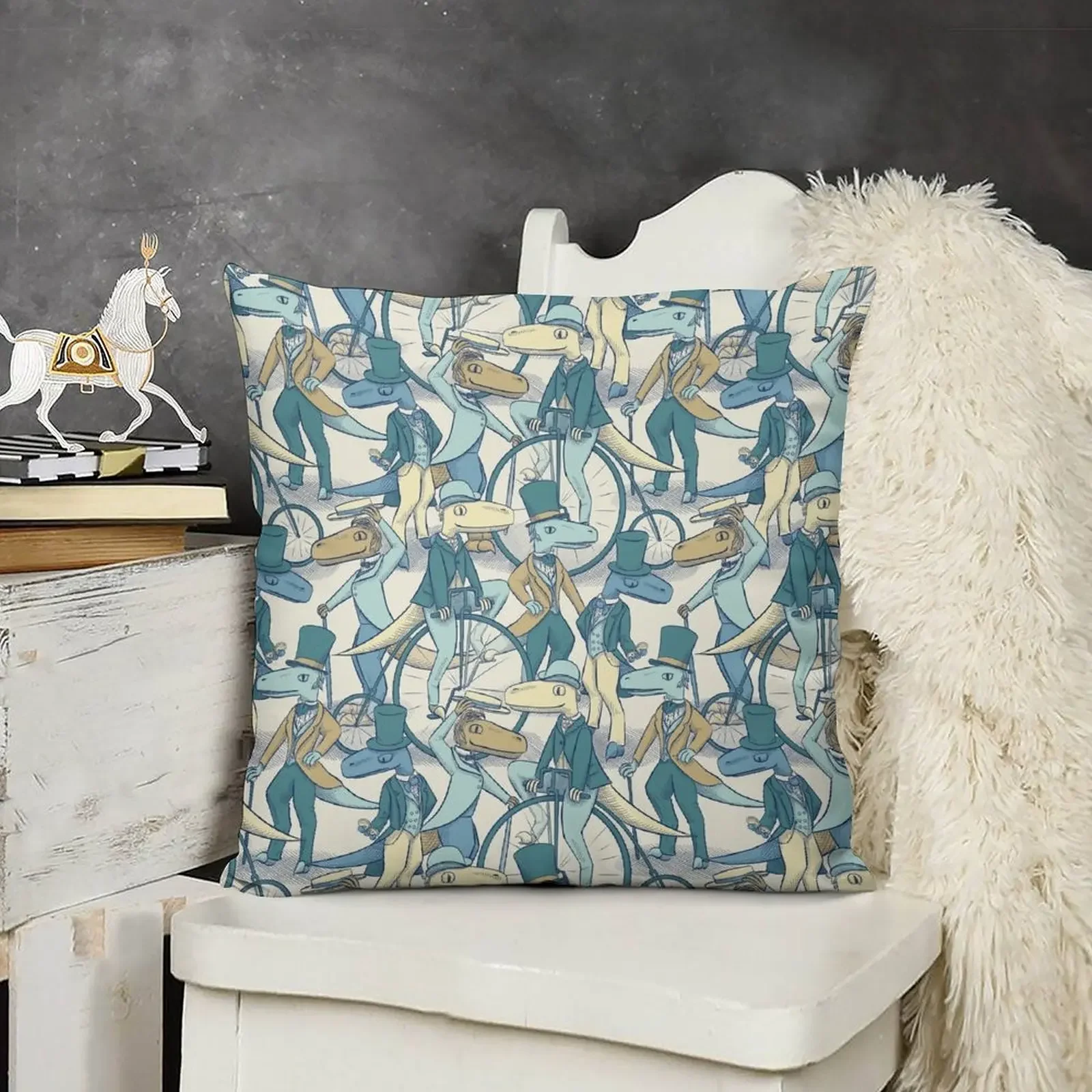 Викторианский велоцираптор джентльмены декоративная подушка рождественские