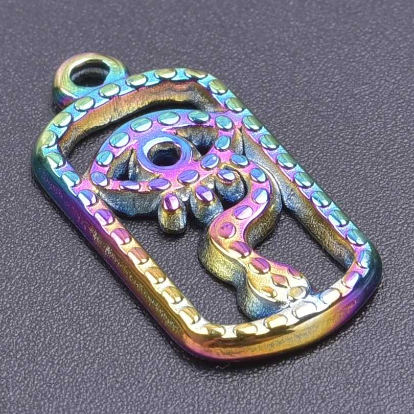 3pcs/Lot Evil Eyes Rectangle Charms Hollowed Out Pendant For Women, Stainless Steel Necklaces Accessories DIY Handcraft Jewelry