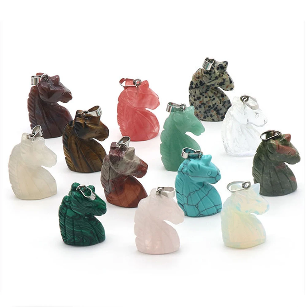 Кулон в форме единорога из натурального камня Рейки бирюзовый кварц опал малахит