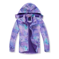 girls new macron color gradient windbreaker with hood waterproof warm open chest zipper shirt outdoor jacket