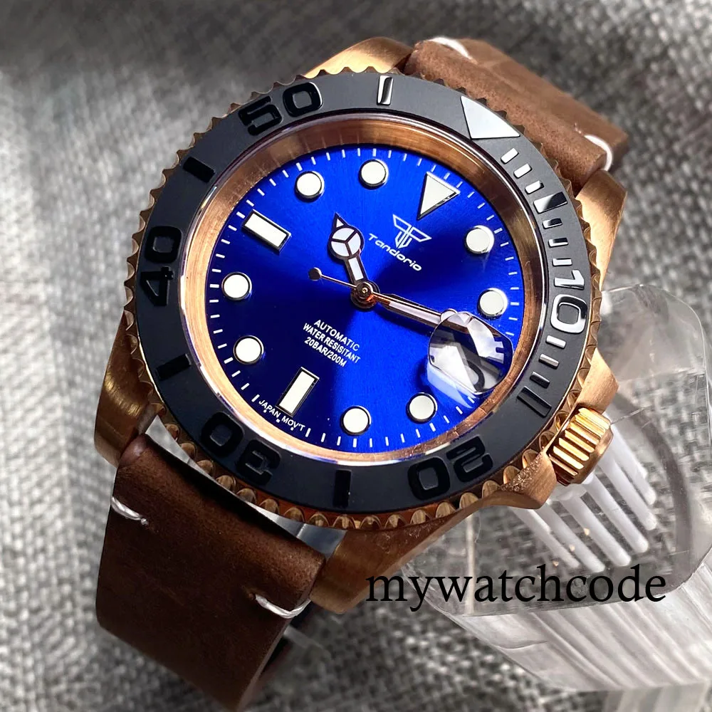 

Tandorio Real Cusn8 Bronze Blue/Green 40mm NH35A Automatic Men Watch Sapphire Crystal 200m Waterproof 120 Clicks Rotating Bezel