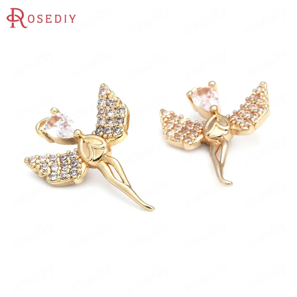 

6 шт., латунные подвески с цирконом, 24 К, 20 х13 мм