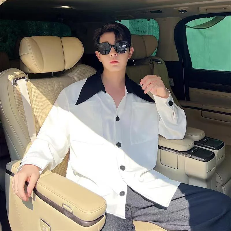 

Рубашка мужская с длинным рукавом и большим воротником, в Корейском стиле