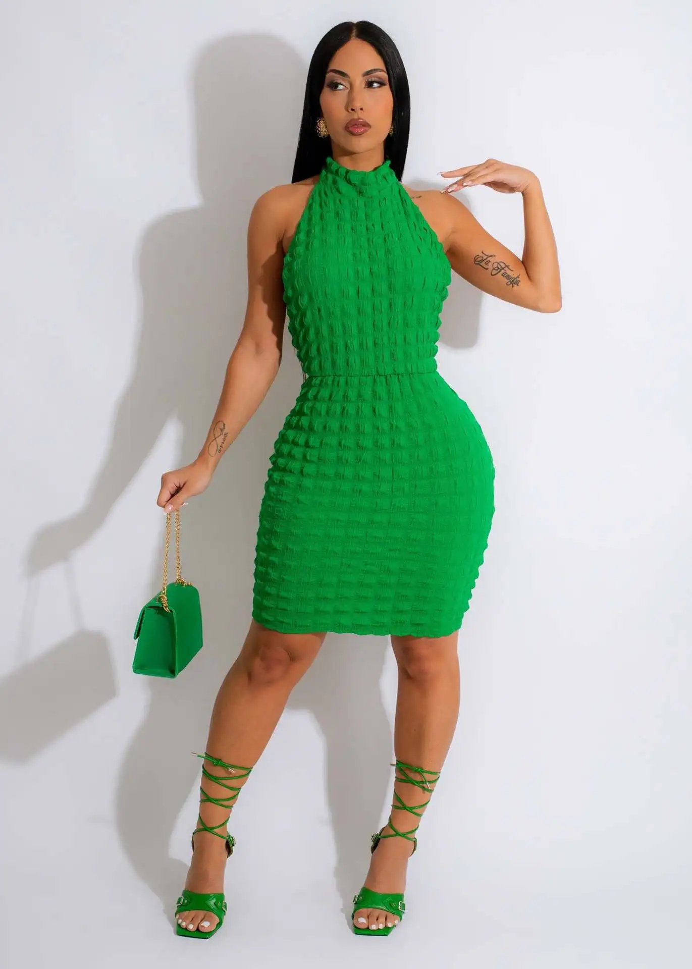 

Summer Elegant Bodycon Dresses for Woman 2023 Green Sleeveless Solid Luxury Backless Club Party Dress