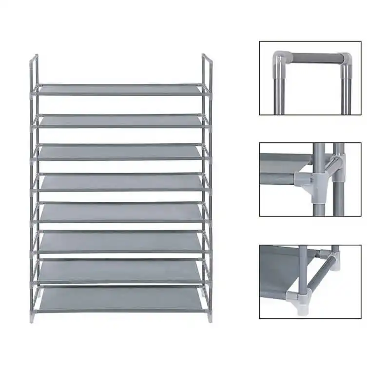 

100 x 28 x 143cm Shoe Rack Gray Ultra Large Capacity 8 Layers Non-Woven Fabrics Steel Shoe Shelf Space Saving Shoes Organizer