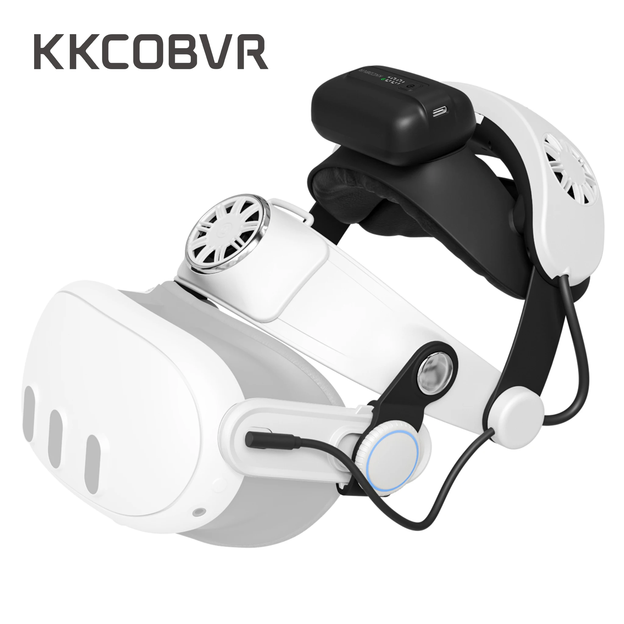 Фото Ремешок для головы KKCOBVR Q3U с разъемом для наушников для Quest 3/3S, двойные шейные вентиляторы и съемный передний магнитный охлаждающий вентилятор №1