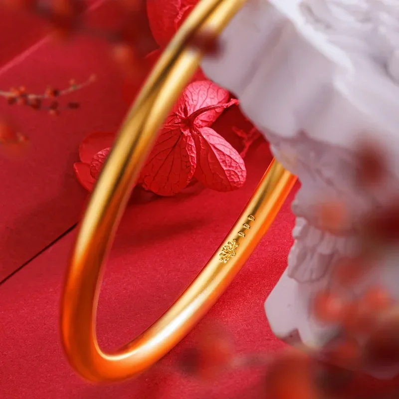 Настоящее золото 9999 24 К Премиум Sense Бесшовный тонкий песок 4 мм Браслет Древний