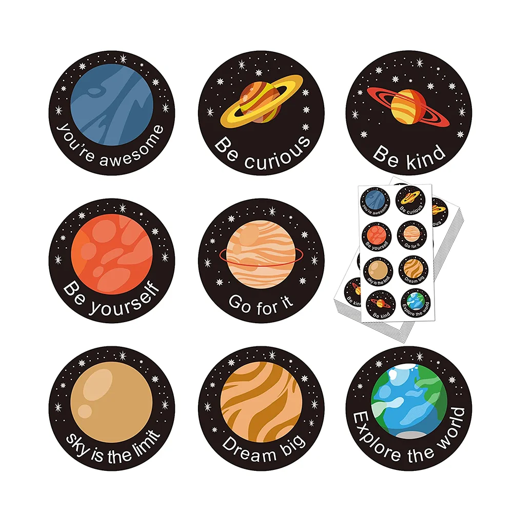 

200 Adorable Space Planet Solar System Teacher Reward Stickers for Kids Astronaut Tags Motivational School Labels 1.5 Inch