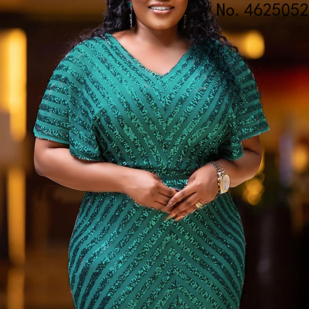 

Plus Size Evening Party Dress For Women 3XL Elegant Wedding Dinner Formal Clothing Simple Design Sequin Long Dresses Large Sizes