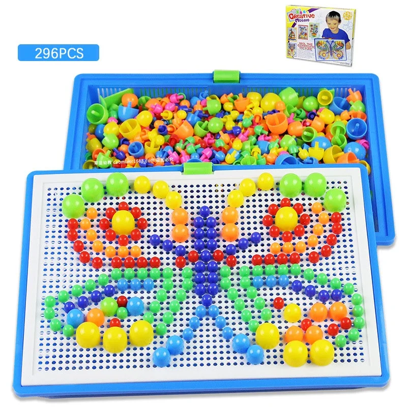 

DIY Mushroom Nail Beads 296PCS/Set Plastic Kit Puzzle Toys Jigsaw Board Educational Composite Puzzles Game Toys For Children Kid