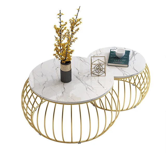 Современный минималистичный круглый мраморный журнальный столик из нержавеющей