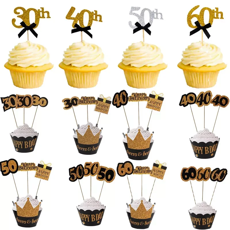 

30 40 50 60 Years Old Cupcake Toppers Birthday Party Anniversary Adult 30th 40th 50th 60th Birthday Cake Decorations Supplies