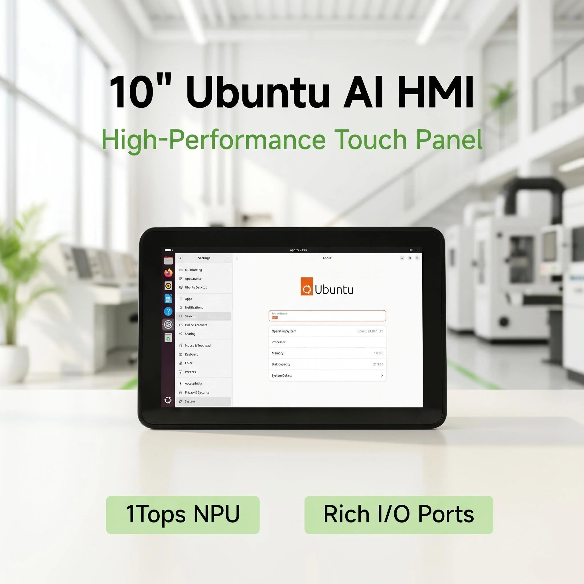 Фото Промышленный HMI-терминал TM-CP3B-HMI10 на Ubuntu 24.04 с открытым исходным кодом, поддержкой AI, RS485/RS232/4G/WIFI/LORA-WAN №1