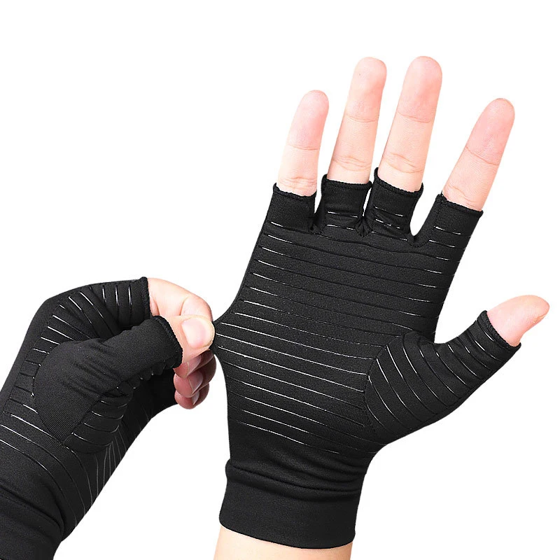 Copper Fiber Pressure Half-finger Gloves Cycling Gloves Joint Rehabilitation Copper Ion Adult Cycling Protective Gloves 1 Pair