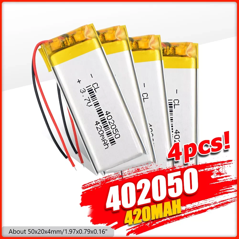 

1/2/4pcs 420mAh 3.7V rechargeable lipo battery li polymer lithium batteries 402050 for MP3 MP4 GPS DVD recorder e-book