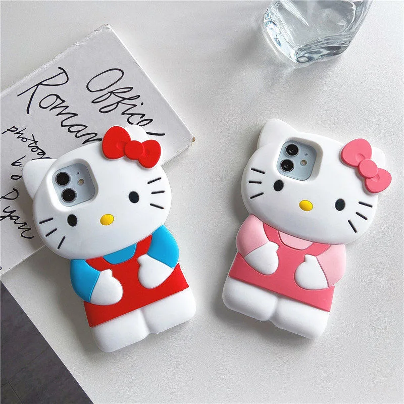 Sanrio Hello Kitty 3D Stereoscopic Phone Cases For iPhone 14 13 12 11 Pro Max Mini XR XS MAX 8 X 7 SE 2020 Back Cover