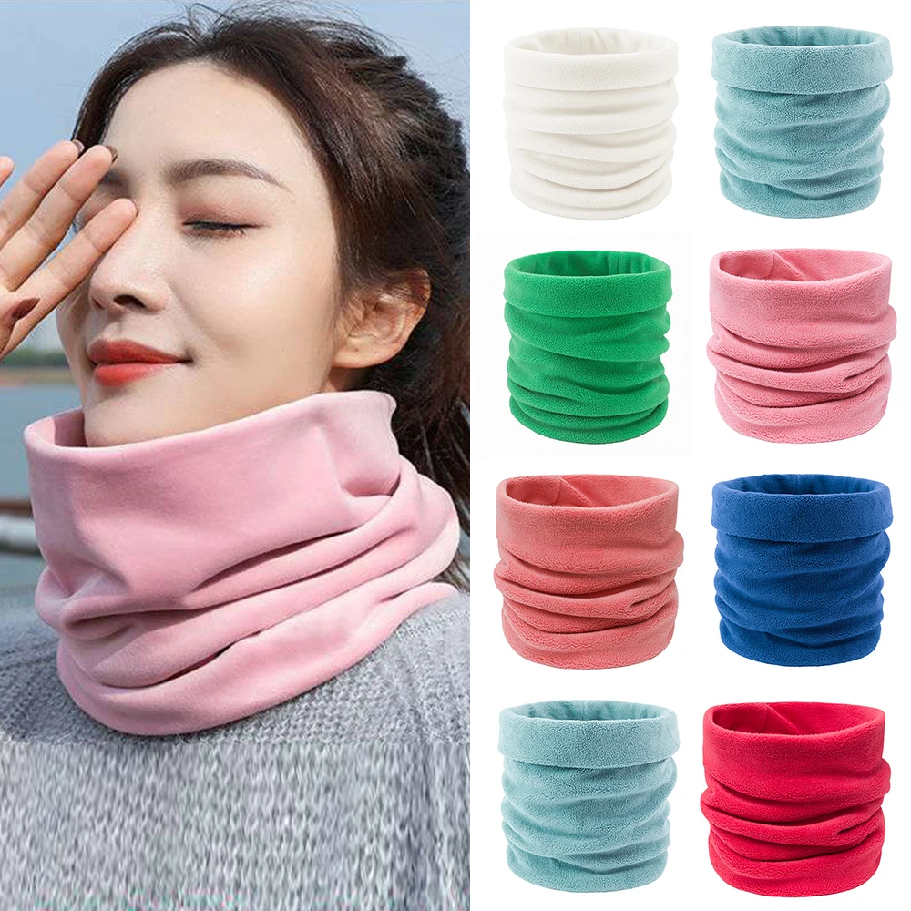 

Outdoor Keep Warm Pullover Scarves Plush Neck Collar Scarf Double-layer Fleece Ring Scarf Solid Color Thicken Soft Neckerchief