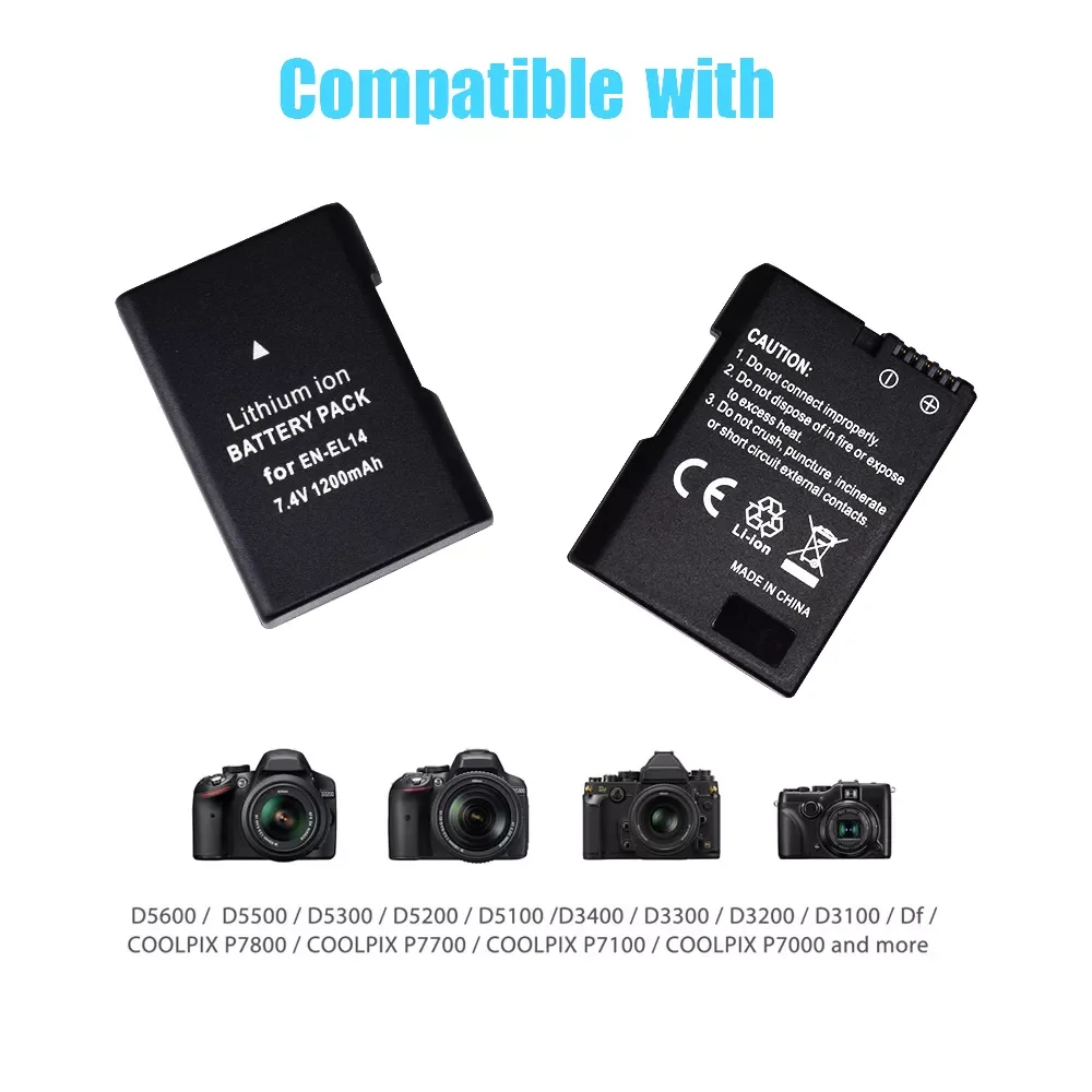 

Двойное зарядное устройство USB для камеры Nikon D3100 D3200 D3300 D3400 D3500 D5600 D5100 D5200 P7000, 2 шт.