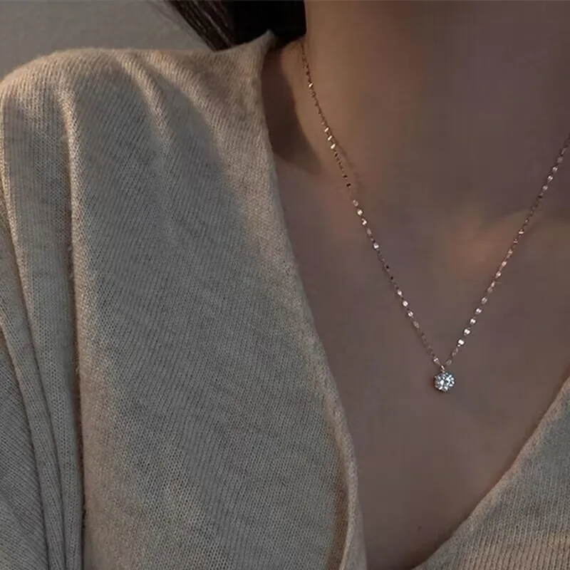 

Single Diamond Zircon Necklace Simple Shiny Zircon Pendant Women Clavicle Chain Party Ornaments