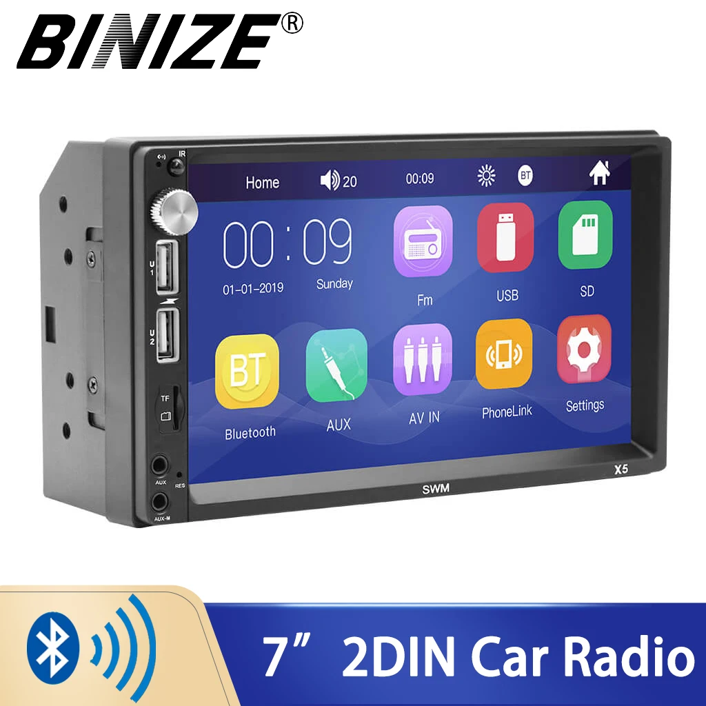 

Автомагнитола Binize, 7-дюймовый MP5 мультимедийный плеер, стерео сенсорный экран, 2 Din, автомобильная аудиокамера с поддержкой USB, AM, FM, Bluetooth