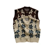 new autumn baby knit vest retro flower sleeveless garment kids cardigan for girls boy sweater children clothing baby clothes
