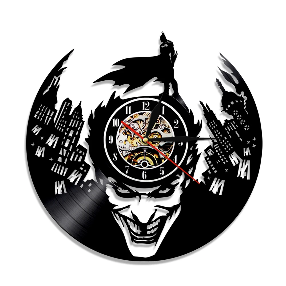 

Joker Vinyl Record Wall Clock For Bedroom Supervillain Comics Movie Superhero Home Decor Carved Music Album Retro Longplay Clock