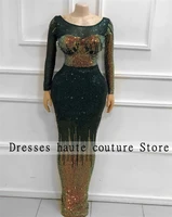 aso ebi o neck long sleeve mermaid evening dresses nigeria prom gowns birthday celebrity party dresses robe de soir%c3%a9e femme