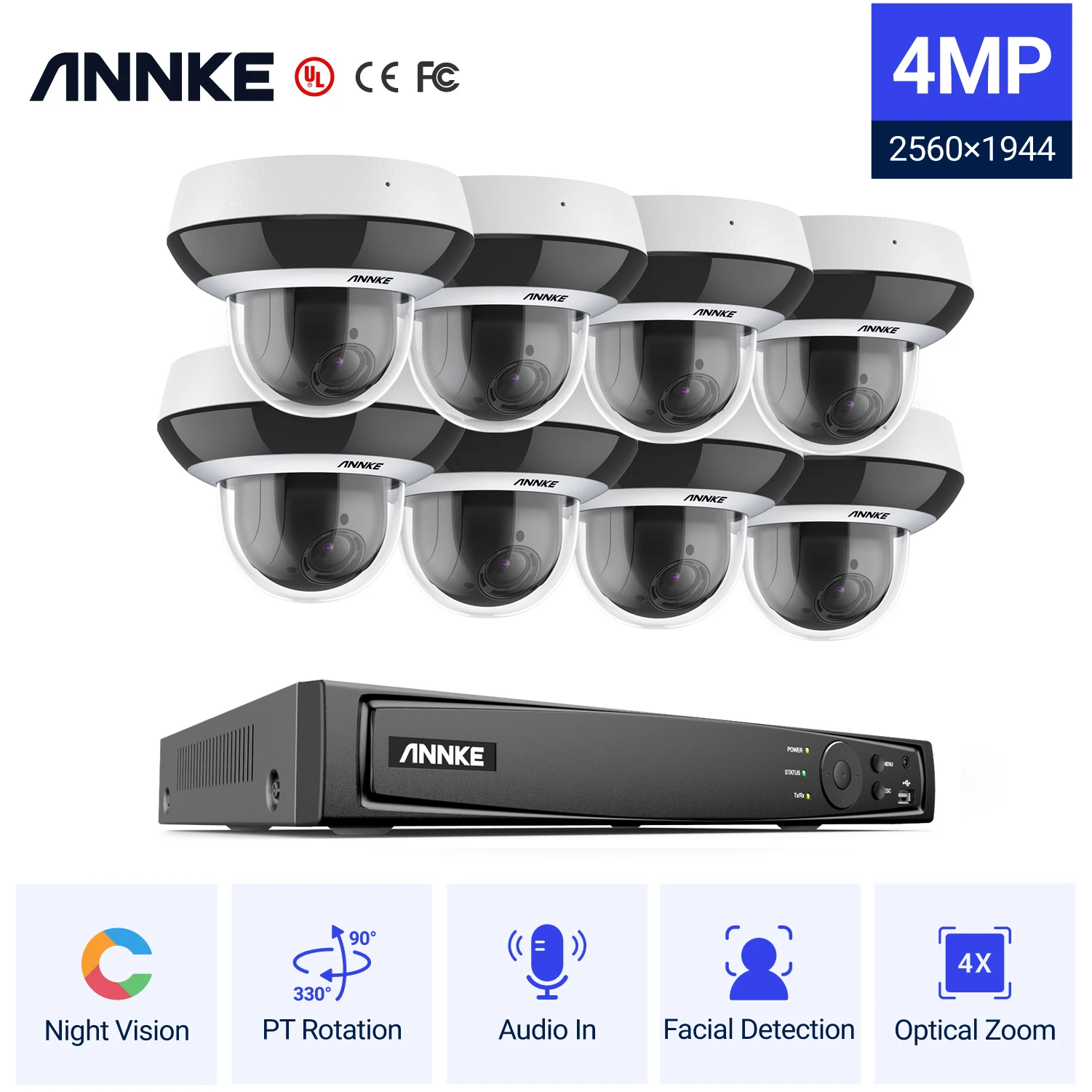 Annke CZ400 4MP HD 4X Zoom PTZ Camera Dome IK10 AI Facial Recognition Camera 8CH NVR CCTV Security System Kit Support ONVIF 265+