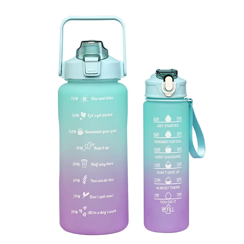

2-in-1 Sports Fitness Jug Motivational Drinking Bottle Sports For Fruit Lemon Juice Waterbottle Mugs Gradient Shaker Bottles
