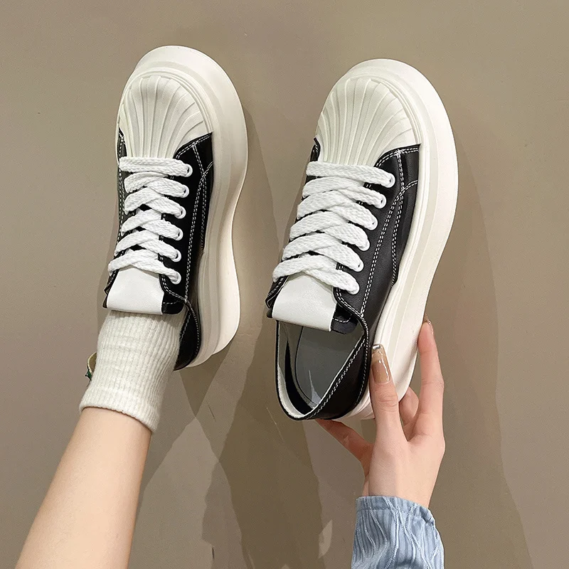 

Туфли женские кожаные на толстой подошве, маленький размер, белые, модная обувь для отдыха, спорта, простые, весна 2023