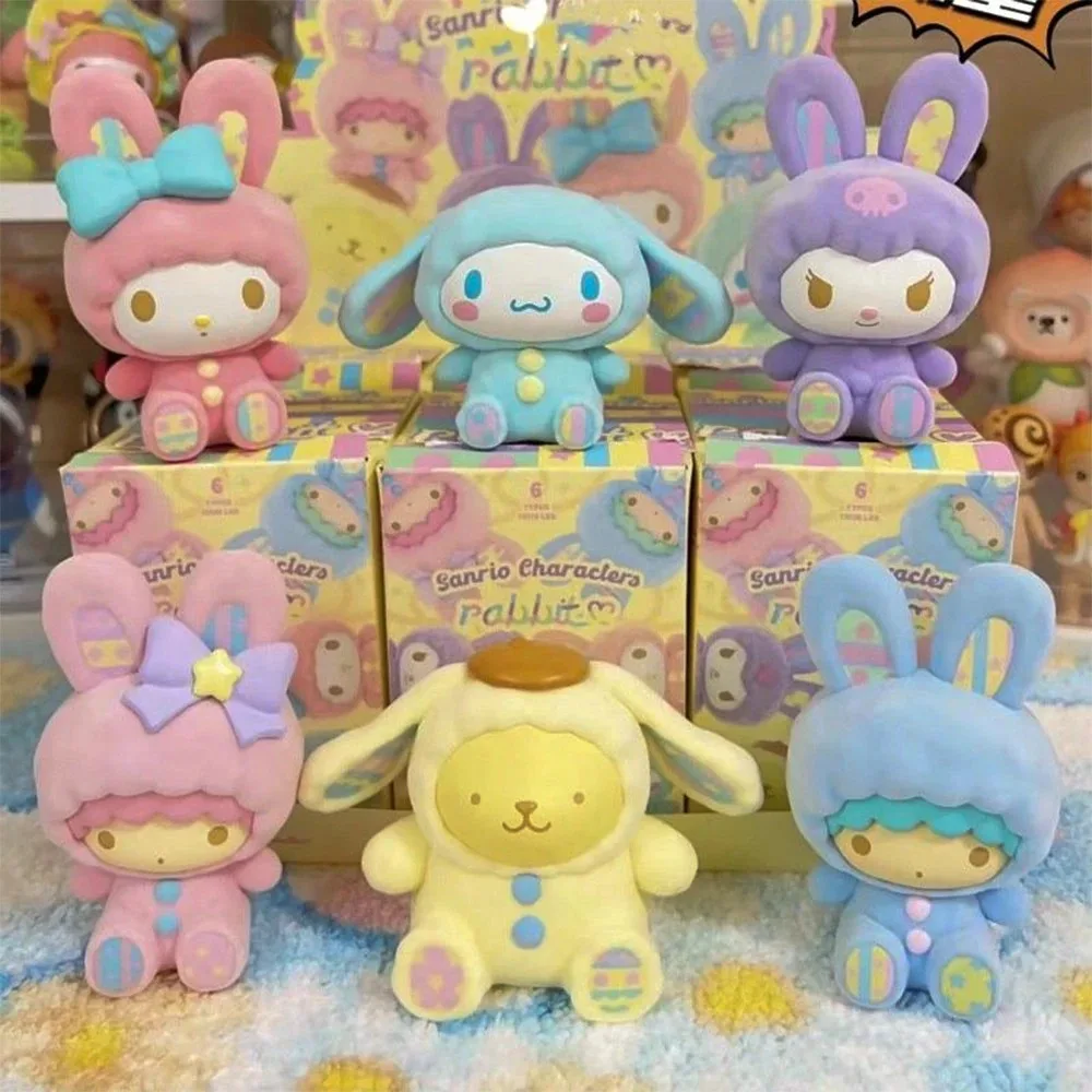 

Genuine Sanrio Blind Box Anime Rabbit Series Flocking Cinnamoroll Kurumi Trend Toy Mini Figure Decoration Children Birthday Gift