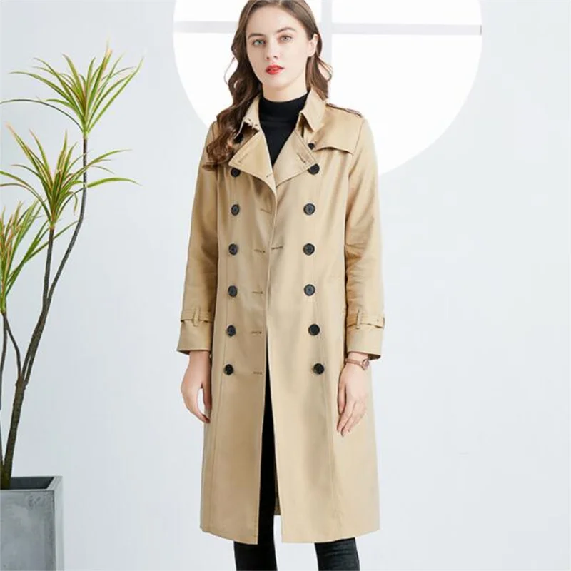 Over-the-knee trench coats women's American retro British style fashion lapel double-breasted mid-length clothes autumn spring