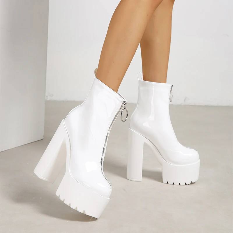 

New British 14cm Thick Heel Waterproof Platform Super High Heel Women's Winter Short Boots Large Size 35-43 Women's Shoes