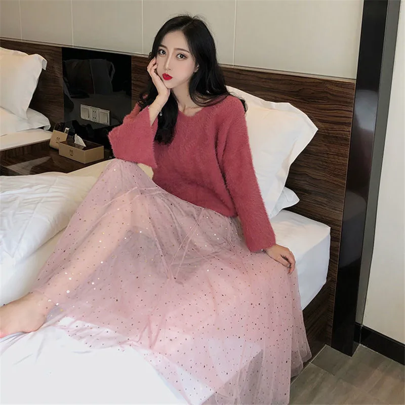 Женская Тюлевая юбка с блестками и высокой талией розовая бежевая