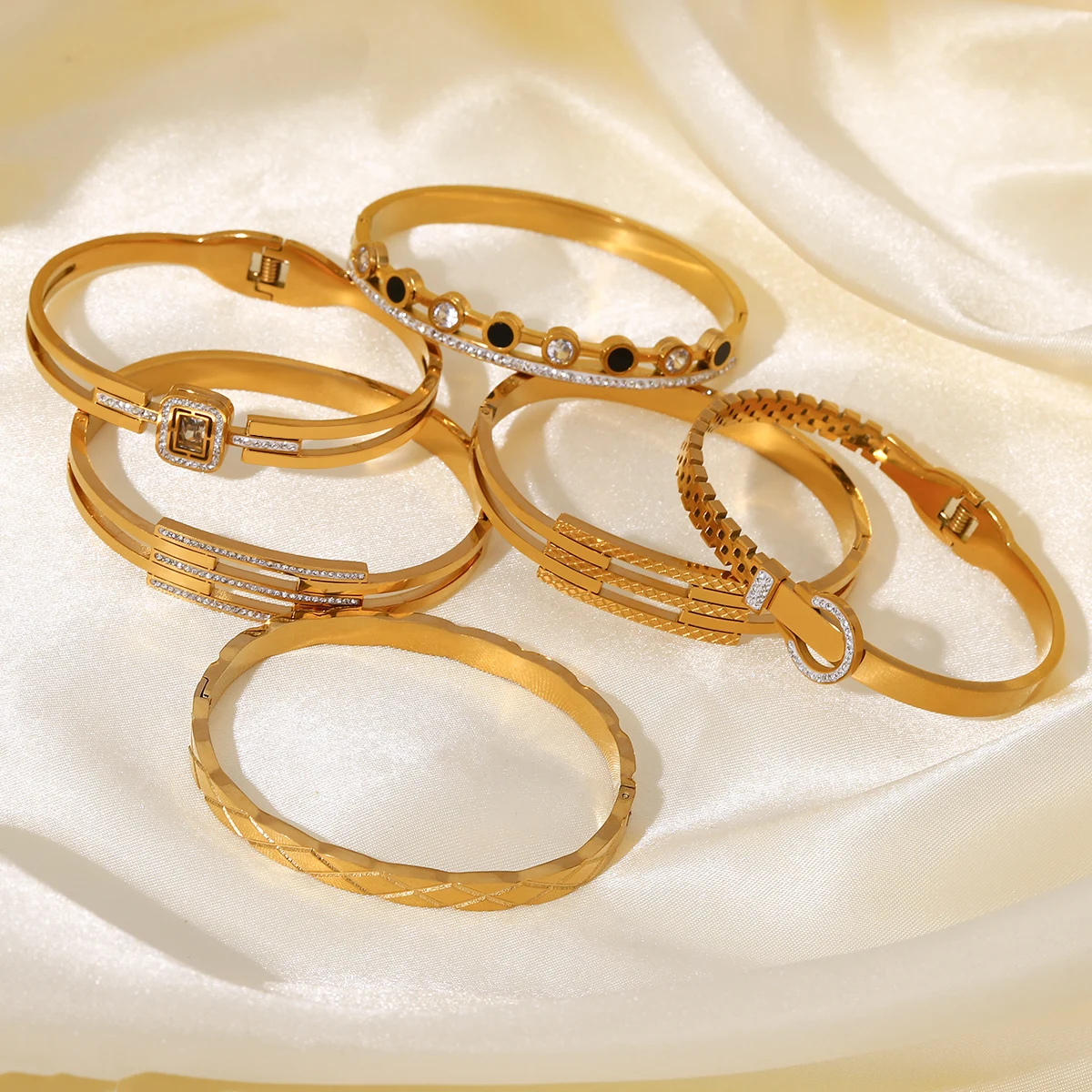 

Flashbuy New Trendy Chic Shiny Stainless Steel Bangle Bracelets for Women Charm Texture Simple Gold Color Accessories Gift