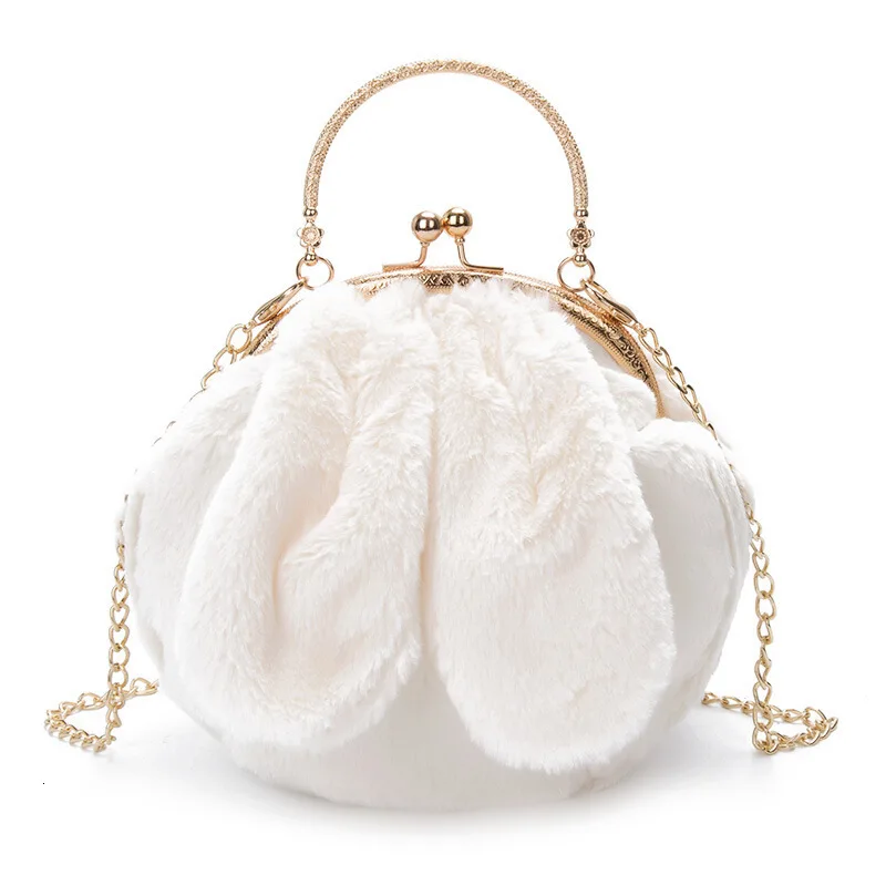 Cute Warm Winter Faux Fur Crossbody Bags For Women Plush Handbag Lady Shoulder Bags Long-Eared Rabbit Messenger Bag