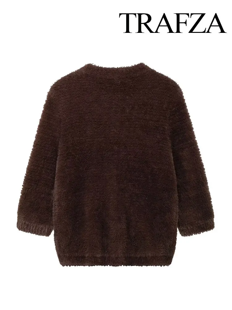 TRAFZA 2024 осенний женский модный кардиган с эффектом искусственного меха свитер