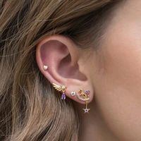 1pc stainless steel helix piercing ear stud traugs angel wing trojan creative asymmetric earrings korean cz cartilage piercing