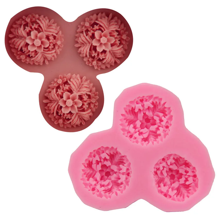 Three Roses In Full Bloom Silica Gel Mold Chocolate Turning Sugar Baking Cake Mold Gypsum Dripping DIY Decoration