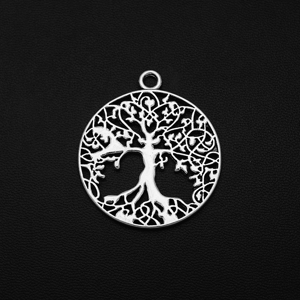 

2pcs/Lots 35x40mm Antique Silver Plated Tree Of Life Charms Hollow Round Leaf Pendants For Jewelry Making Wholesale Bulk Items