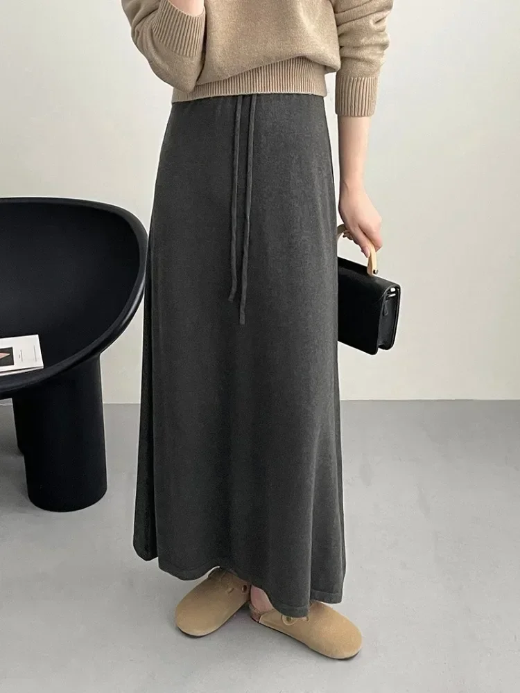 Свободные вязаные длинные юбки для женщин модные ретро-юбки с высокой талией на