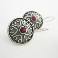new ethnic round red stone dangle earrings for women 2022 jewelry carving heart silver color statement vintage earrings