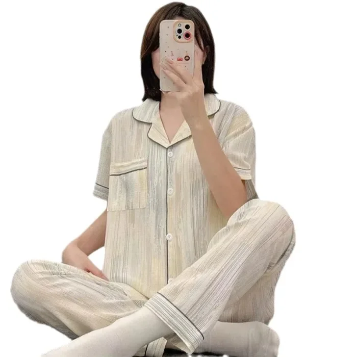 Комплект пижамный женский атласный из 2 предметов хлопковые брюки с коротким